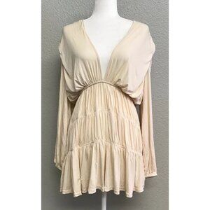 INDAH BODY Designer Beige SEXY Low Cut Mini Dress SZ 3 Jersey Knit Large NWT